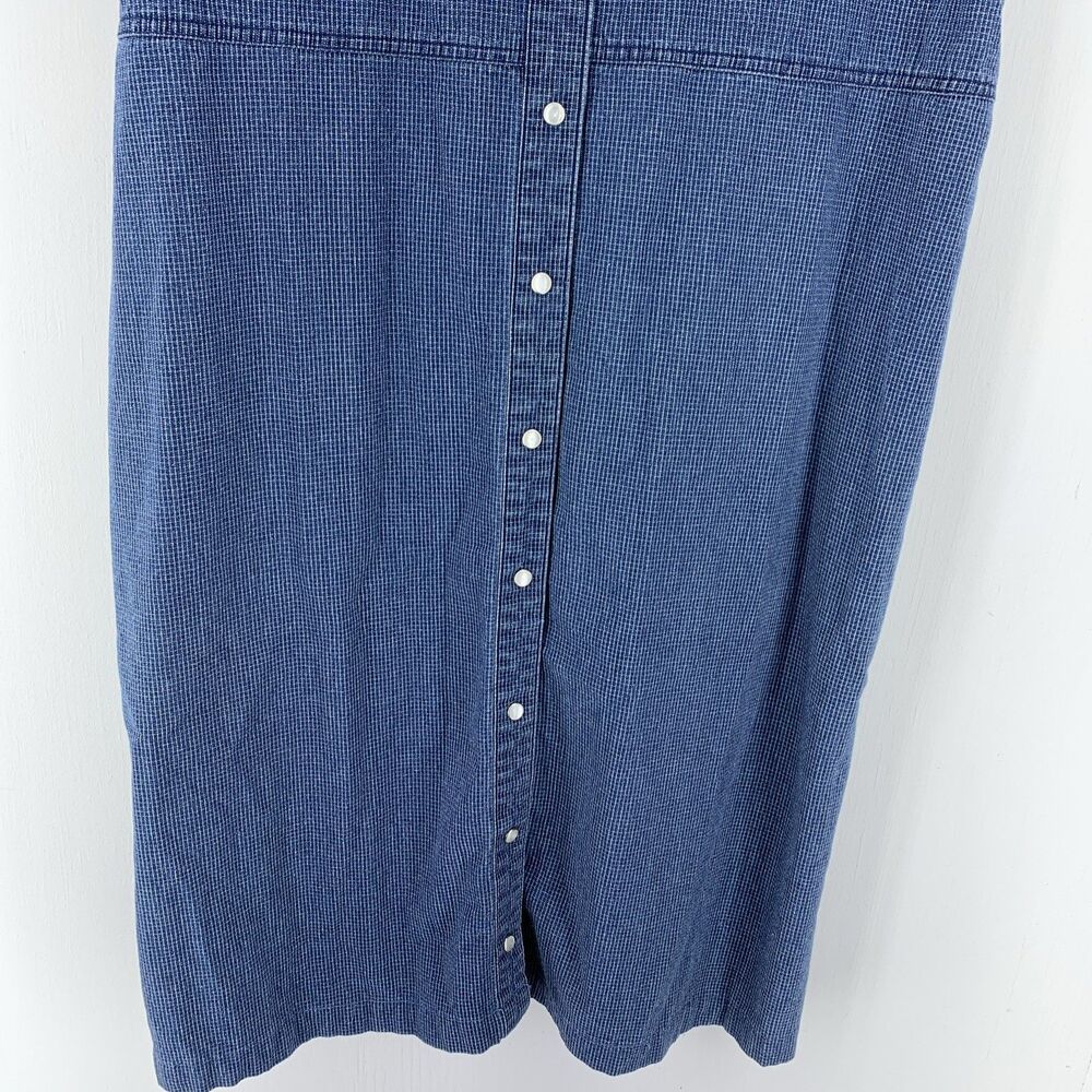 White Stag Womens XL Pearl Snap Denim Shirt Dress Blue White Check Midi WS518413 - Picture 2 of 9